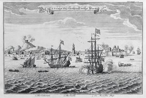 Veduta della città e del castello di Macao, c.1708 da English School